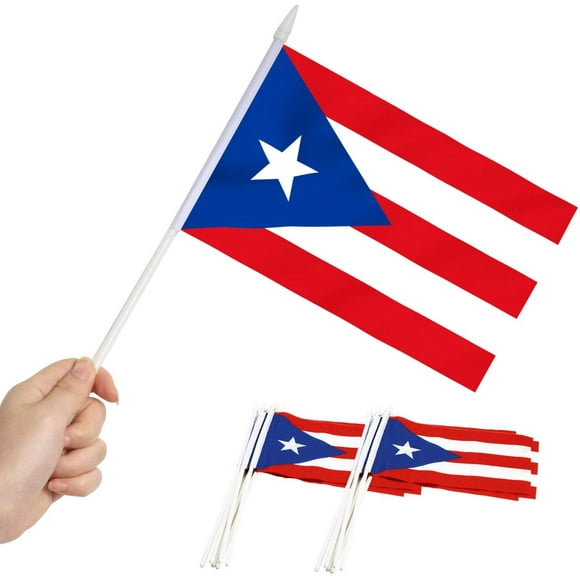 Anley Drapeau Miniature Puerto Rico 12 Pack - Drapeaux Miniatures Puerto Rico à Main sur Bâton - 5x8 Pouces avec Mât Solide et Pointe de Lance