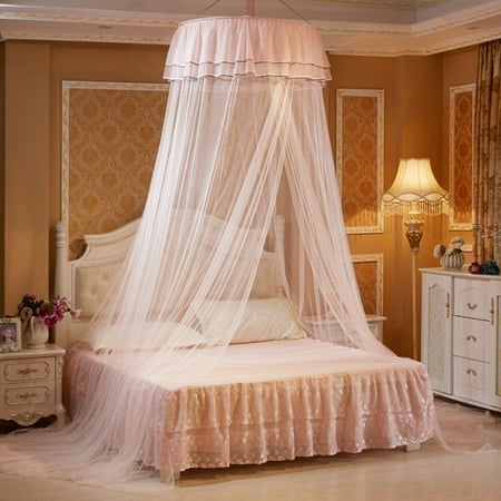 Dome Mosquito Net, Princess Bed Curtain Bed Canopies, Round Double Lace Curtain, with 2 Butterflies for decor, Anti Fly Insect, for Twin Full Queen King Size Bed
