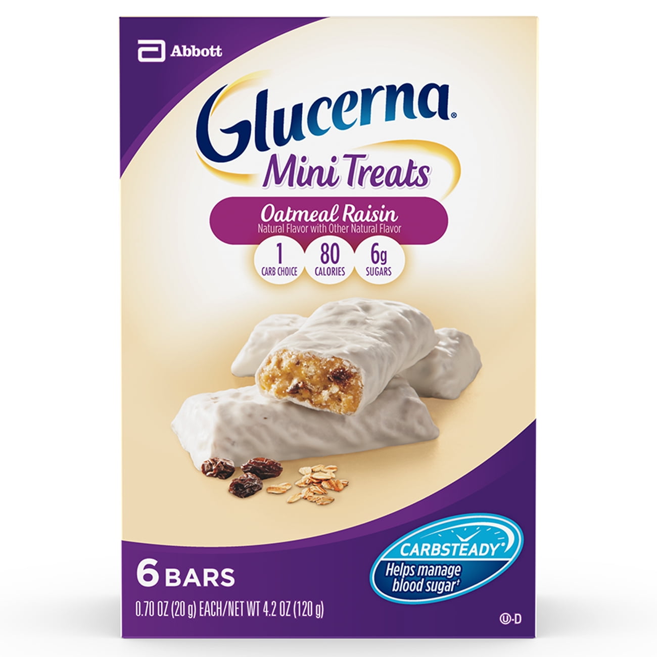 Glucerna Mini Treat Bars, To Help Manage Blood Sugar, Oatmeal Raisin, 0.70 oz, 6 Count