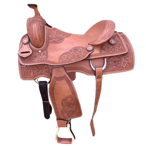 Western Adult Ranch Horse Saddle – Classic Plain Leather Saddle with Double Skirt (Sizes 14",15",16",17)