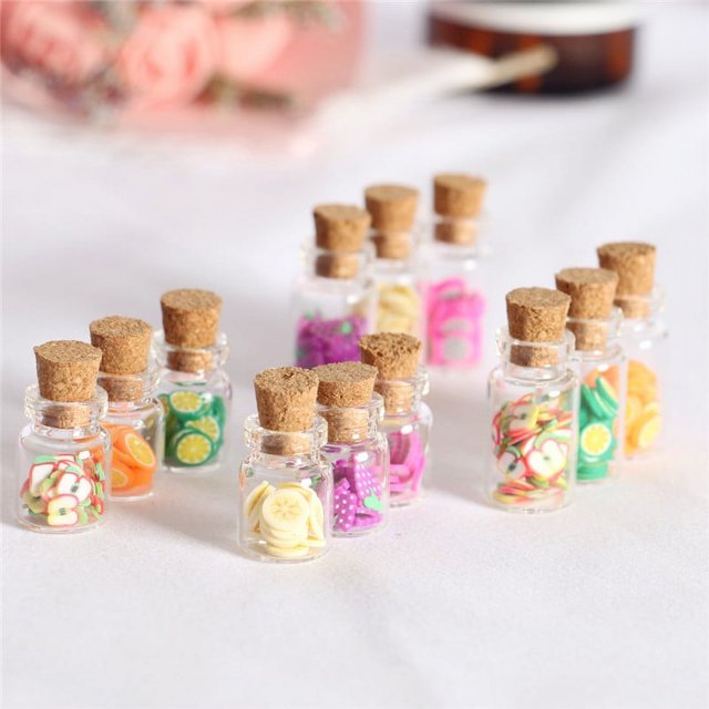 Casa de muñecas Mini comida Juego Accesorios Frutas enlatadas de vidrio Modelo en miniatura Pendientes creativos Accesorios