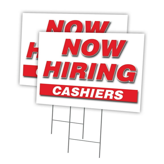 Now Hiring Cashiers 2 Pack Of 12" x 16" Yard Sign & Stake | Advertise Your Business | Stake Included Image On Front Only | Made in The USA