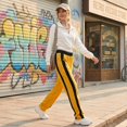 thumbnail image 4 of TQWQT Womens Side Stripe Wide Leg Sweatpants High Waist Straight Leg Floor Length Casual Lounge Pants Athletic Track Bottoms Soft Relaxed Fit Sporty Trousers Yellow L, 4 of 5