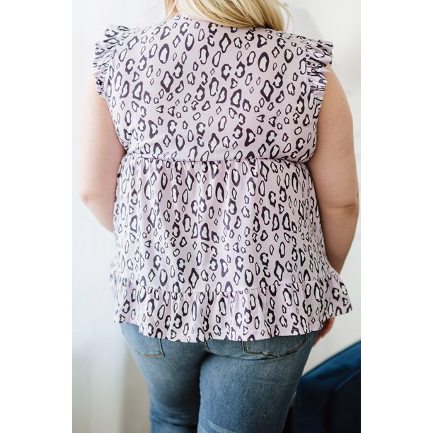 ABPHQTO Camiseta sin mangas Babydoll de leopardo gris talla grande para mujer