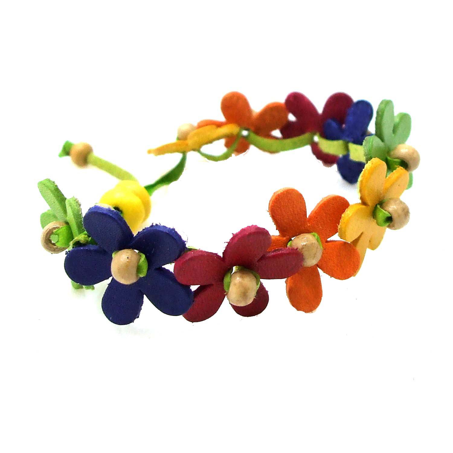 Floral Garland Mix Color Genuine Leather Pull Slide Bracelet-12 