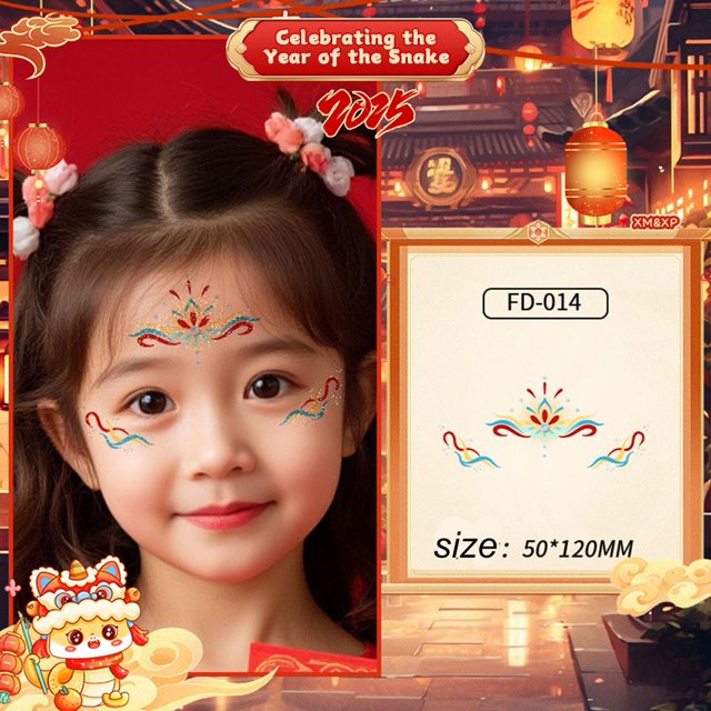 New Year Children'S Glitter Eyebrow Forehead Makeup Stickers Face Stickers Hanfu Ancient Style Stage Show Performance Waterproof Washable