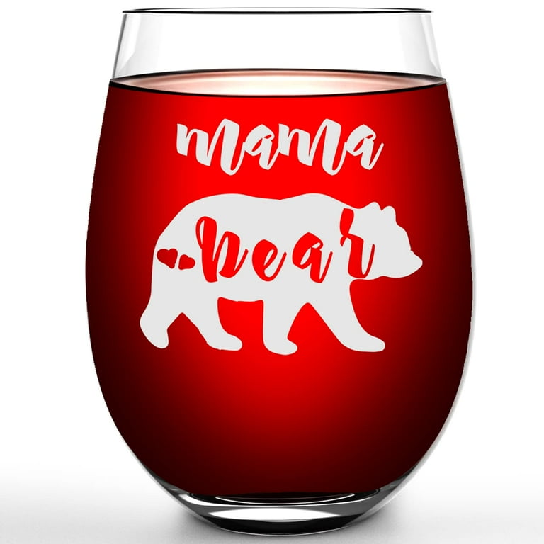 Stemless Wine Glasses Mama Bear Wine Glasses with Gift Box