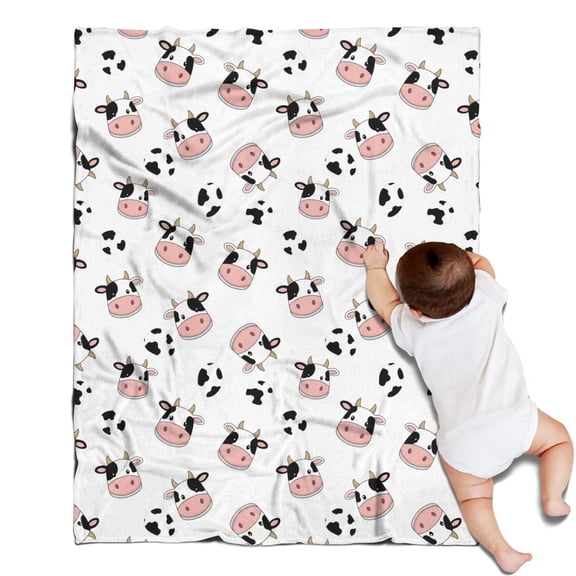 White Cow Head Spot Pattern Blanket,Comfortable Soft Flannel Throw Blanket,All Season,Warm Lightweight Blankets for Sofa Bed Couch Living Room Chair,30"x40"