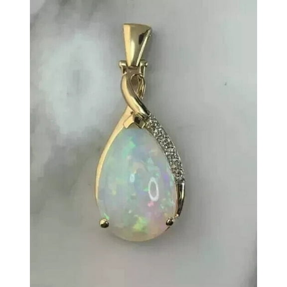 Lab-Created 3Ct Pear Cut Fire Opal Fancy Pendant 14K Yellow Gold Plated Silver