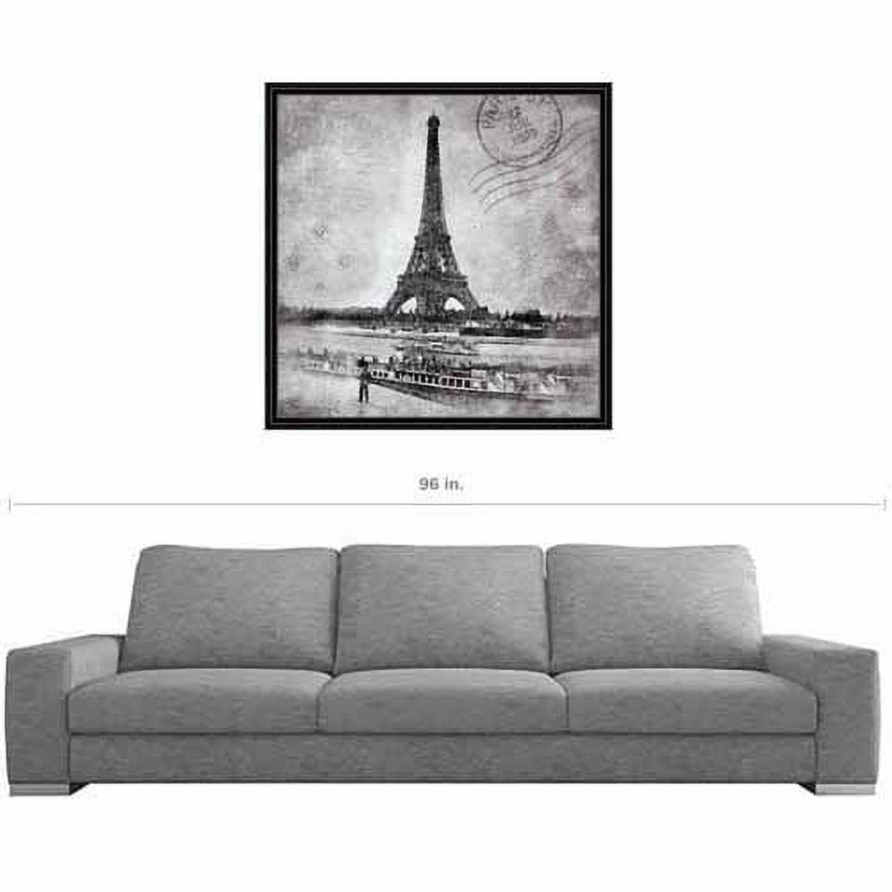 Paris Eiffel Tower Over Water with Boat Black & White Travel, Framed Canvas Art by Pied Piper Creative