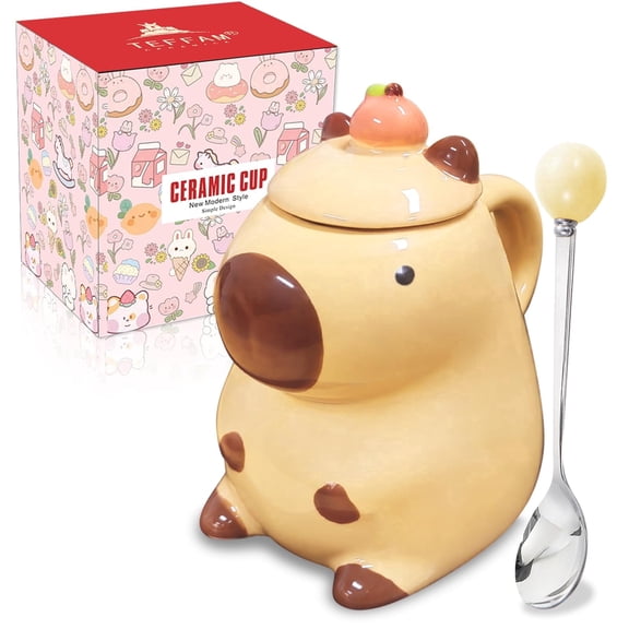 Capybara Gifts Cute Ceramic Coffee Mugs Kawaii Tea Cups with Lid Funny Unique Birthday Gift for Women Capibara Stuff Decor