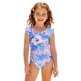thumbnail image 3 of Grblisyd Girls Swimsuit Flutter Sleeve Hawaiian One Piece Bathing Suit Crew Neck Girls'Swimwear 10Y, 3 of 6