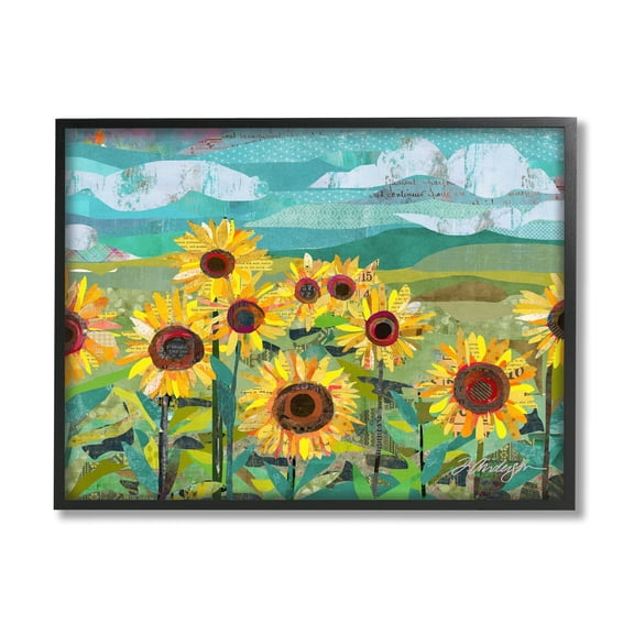 Stupell Industries Collaged Sunflower Field Abstract Layered Ephemera Meadow Graphic Art Black Framed Art Print Wall Art, Design by Traci Anderson