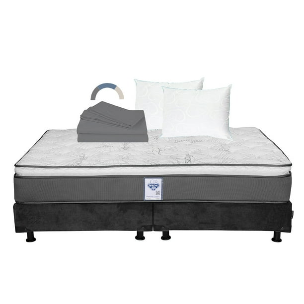 Colchon King Size Prestige+Box Base Cama+Almohada Oso 2+Sabanas Basic