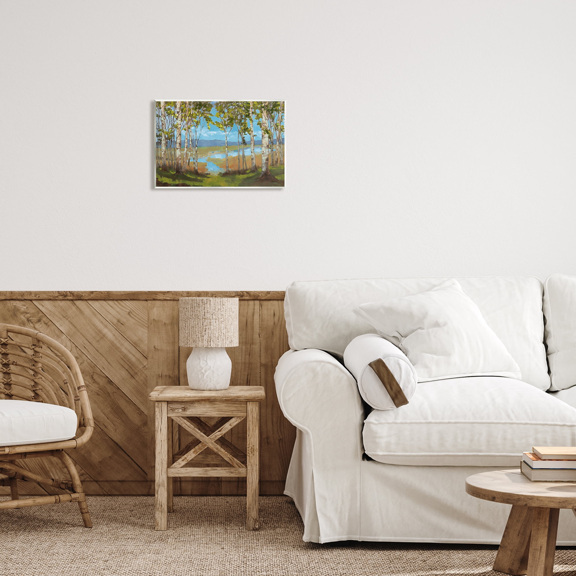 Stupell Industries Lake & Birch Tree Landscape Nature Painting Unframed Art Print Wall Art, 15 x 10