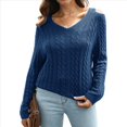 thumbnail image 2 of Suéter Informal de Punto Grueso con Cuello en V y Larga para Mujer con Hombros Descubiertos Azul Oscuro M, 2 of 8