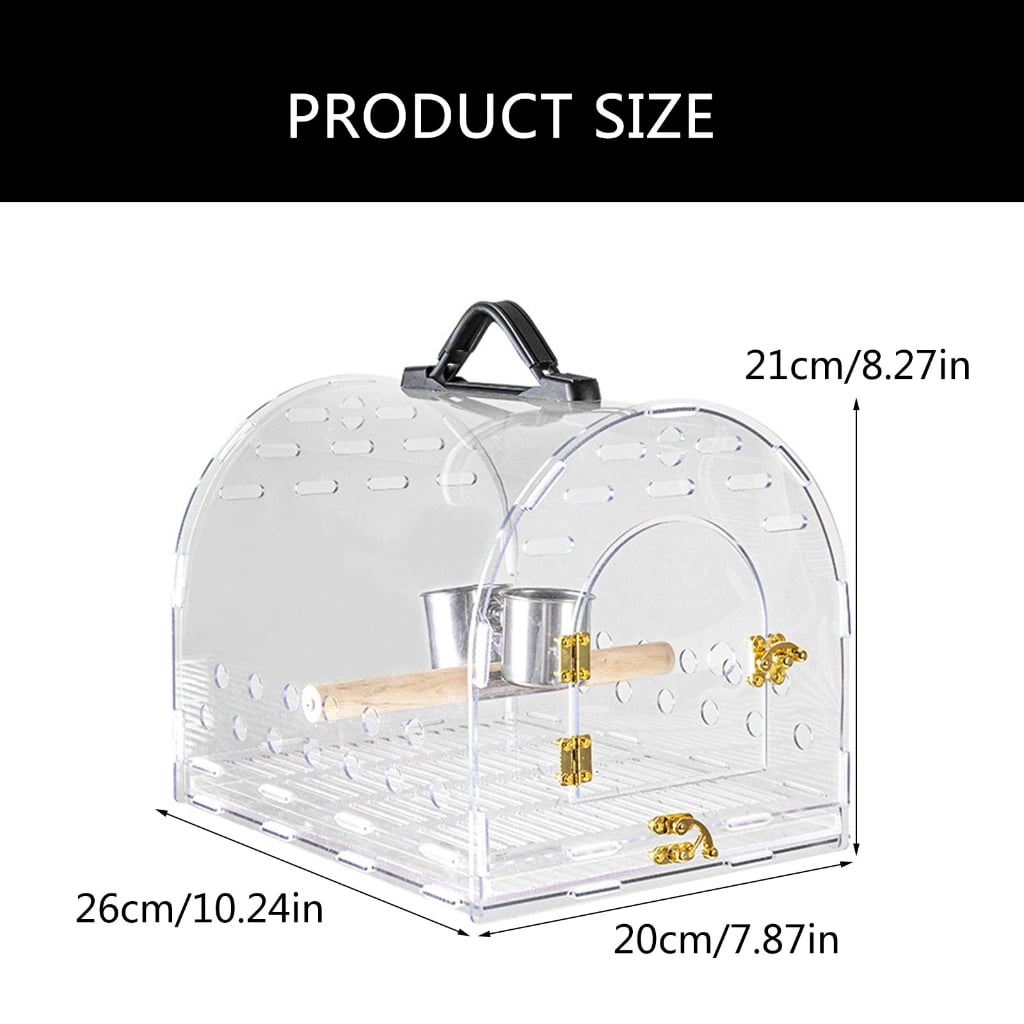 Aurgiarme Clear Acrylic Bird Cage for Travel Outdoor Bird Carriers Cage with Feeding Cup Safe Bird Parrot Transport Carrying Box