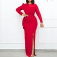 thumbnail image 2 of ZQUUVOU Women's Long Sleeve Cocktail Dresses Sheer Mesh Panel Gown Round Neck Pleated Maxi Dress with Belt Elegant Formal Red, 2 of 8