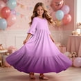 thumbnail image 6 of Little Girls Maxi Dress 4-14 Years Ruffle Half Sleeve Round Neck Floral Print Tiered Long Dress with Side Pockets Pink O 7-8 Years, 6 of 7