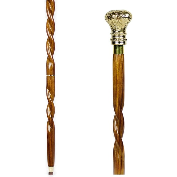 Aluminum & Brass Decorative Rosewood Walking Cane | Full Size Walking-Stick for Men & Women | (Spiral Wood, Steampunk Dome)