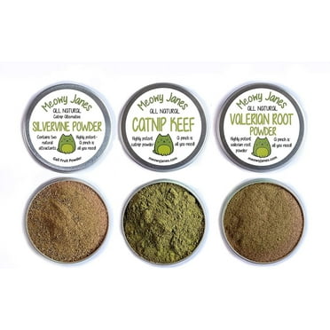 Meowy Janes Catnip Alternative Variety Powder Pack- Catnip Keef, Silvervine Powder and Valerian Root Powder Catnip Powder - Cat Toy