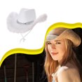 thumbnail image 3 of Jumpingount Sombrero de vaquero de discoteca de tela, accesorio de moda para salidas nocturnas elegantes, sombrero de vaquera, sombrero de campo, Sombreros Blanco, 3 of 6