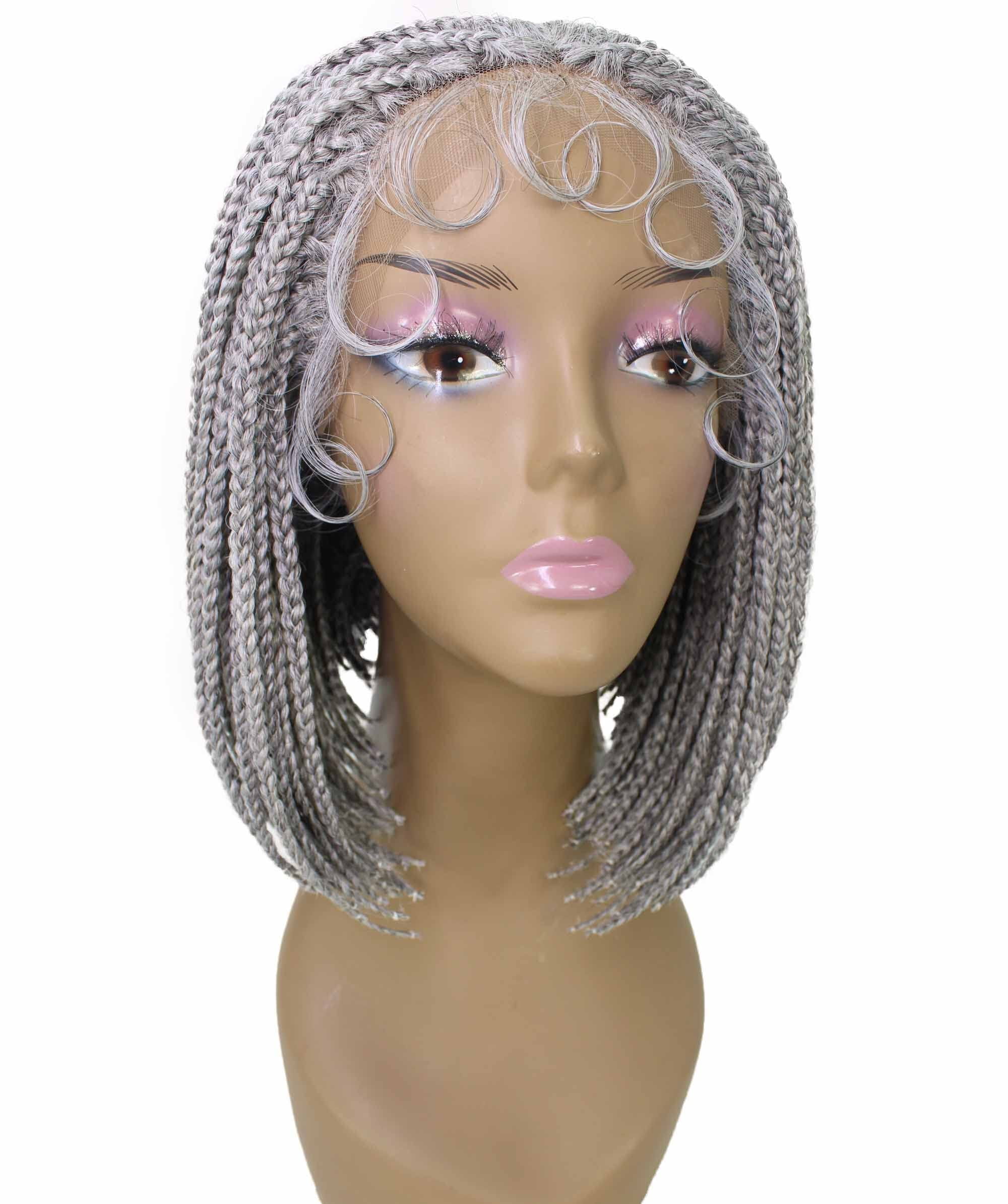 LUXLUXE Jayla Straight Braided 12 in Long Braided Wig, Beauty Heat Resistant Fiber,Grey