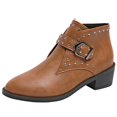 thumbnail image 3 of Onlyshoes Women's Studded Ankle Boots Leather Multiple Buckle Chunky Heel Booties Almond Toe Punk Boot, Gifts for Women Mother Girlfriend, 3 of 7