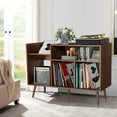 thumbnail image 2 of YOCWO Large Record Player Stand, Mid Century Concord Turntable Stand Table Holds up to 350 Albums, Vinyl Record Storage Cabinet with Wood Legs for Living Room Bedroom Office, Walnut, 2 of 5