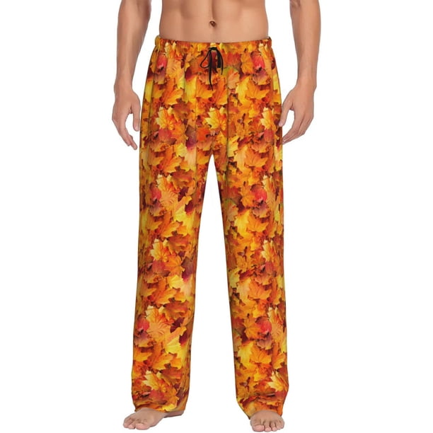 Fotbe Autumn Maple Leaf Pile Pantalones de Pijama para Hombre, Pantalones de Dormir, Pantalones de Casa con Cintura Ajustable y Bolsillos-Small