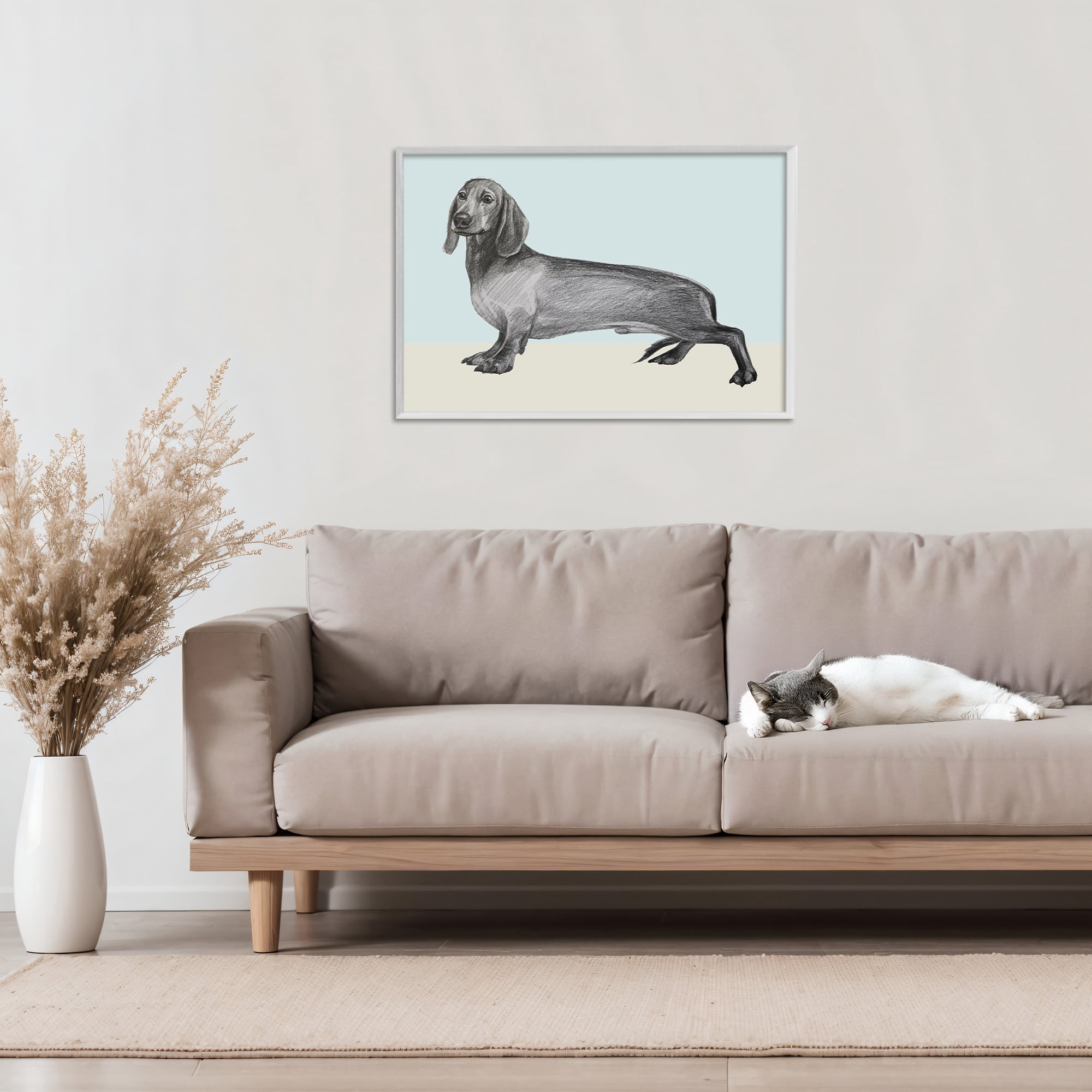 Stupell Industries Sketched Dachshund on Blue White Framed Giclee Art, design by Violeta Vollmer