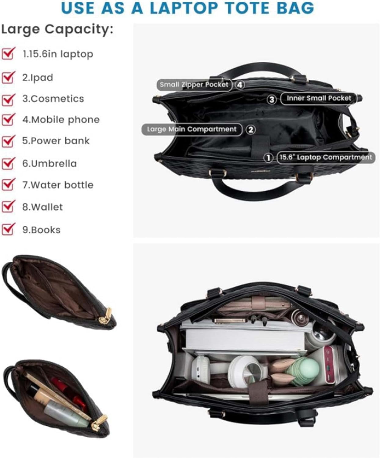 2 in 1 Tote Bag Lunch Bag Combo, 2026 New Tote Bag Insulated Lunch & Travel Tote,  15.6 Inch Tote Bag with Lunch Compartment ,Large Convertible Laptop Work Handbag for Women