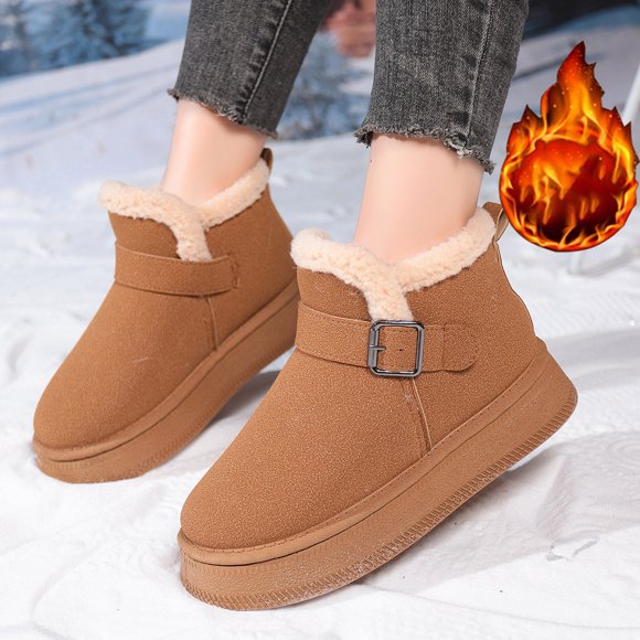 Fankiway Women's Snow Boots Round Toe Thick Heel Winter Boots for Women Warm Comfortable Fashion Footwear Brown