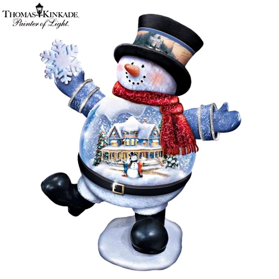 The Bradford Exchange Thomas Kinkade Snow Bellies Snowglobe Collection Issue #1 “Snow Day” Illuminated Snowman Village Scene 7-inches