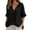 #02 Black, variant on Women's Mandarin Collar Henley Blouse, Short Sleeve Button Top, Loose Fit Casual Shirt for Vacation Work Leisure, Army Green L