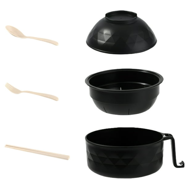 Billuyoard Cuenco de ramen para microondas fácil de limpiar, cuenco de ramen para microondas hecho de fibra de bambú con colador, olla para Cocina y Comedor negro