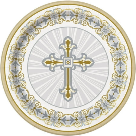 Under Construction Dessert Plates - Radiant Cross Religious Paper Dessert Plates, 7in, 8ct