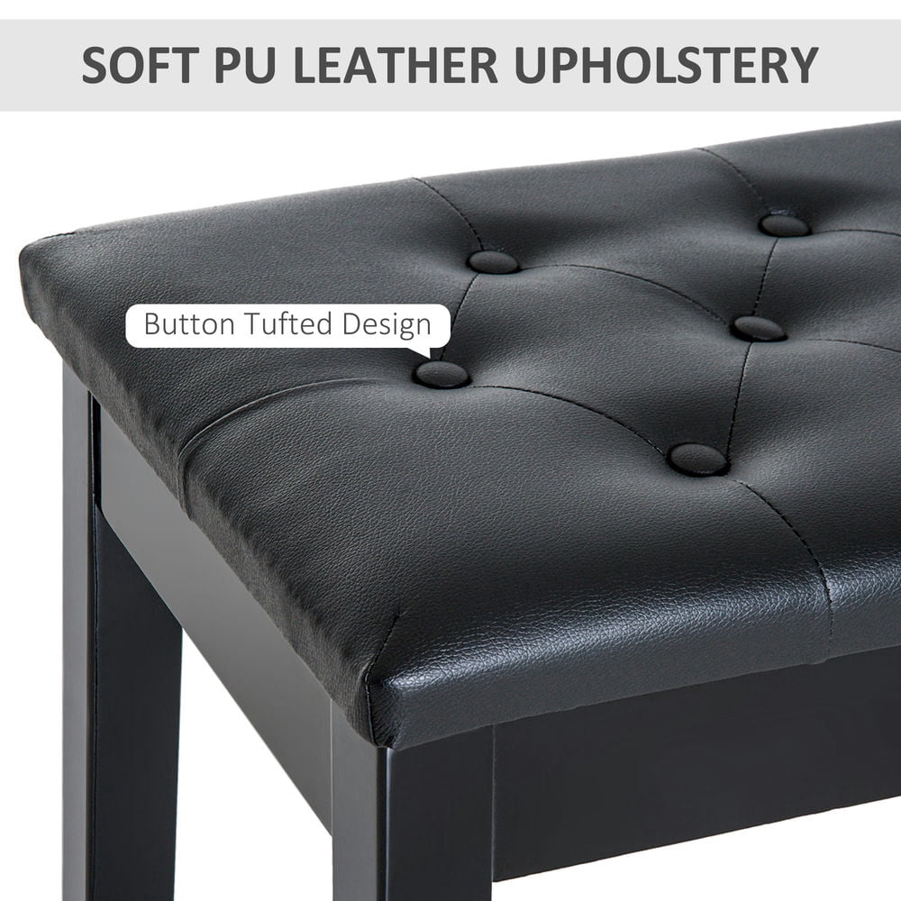 Resenkos Piano Bench, Duet Piano Chair With Faux Leather Padded Cushion And Wooden Frame, Button Tufted Keyboard Bench, Black