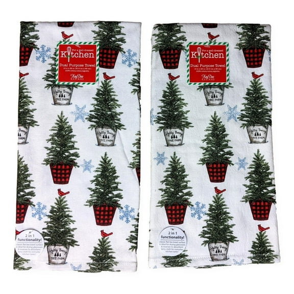 Set of 2 TREE FARM Potted Christmas Tree Terry Kitchen Towels by Kay Dee Designs