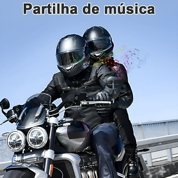 GJX Motorcycle Helmet Headset with Intercom Communication, Suitable for 2 People, Max Range 500m, 40mm Speaker, Support Music Sharing, High Definition CVC Noise Reduction Call Music Control