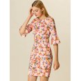 thumbnail image 4 of Allegra K Vestido Tubo Floral Con Cuello De Campana Manga Larga Por Encima De La Rodilla Para Mujer Rosa XL Unique Bargains ajustado, 4 of 6