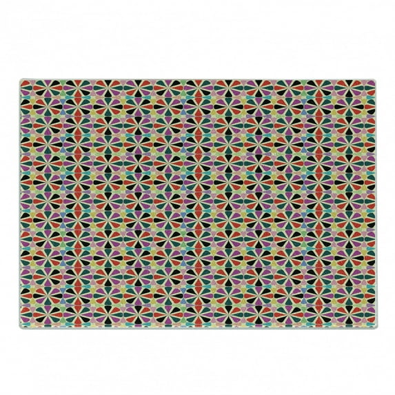 Colorful Cutting Board, Quirky Retro Pattern of Round and Vivid Flower Inspired Geometric Print, Decorative Tempered Glass Cutting and Serving Board, in 3 Sizes, by Ambesonne