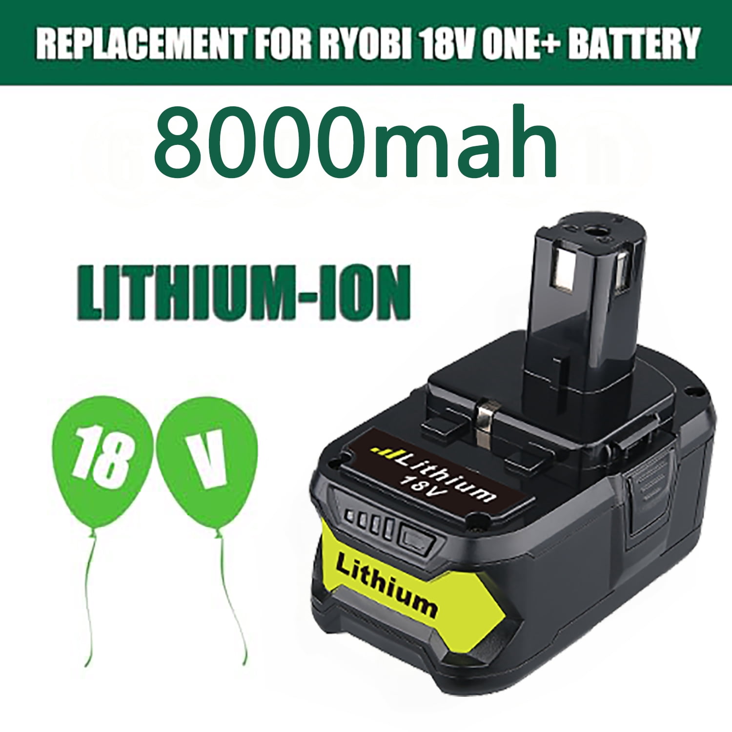 MINGSCI 8.0 Ah 18V Replacement for Ryobi 18Volt Battery Lithium ion Batteries P108 P102 P103 P104 P105 P107 P109,1-Pack