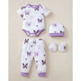 thumbnail image 2 of KIMI BEAR Newborn Baby Girls Layette Essentials Set 9-12 Months Summer Clothes 4 Packs Short Sleeves Romper Tops Pants Sets with Hats and Gloves 16pcs Girl Gifts Purple, 2 of 9