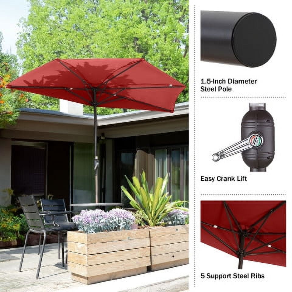 Villacera 9FT Outdoor Half Patio Umbrella - Balcony Furniture, Red