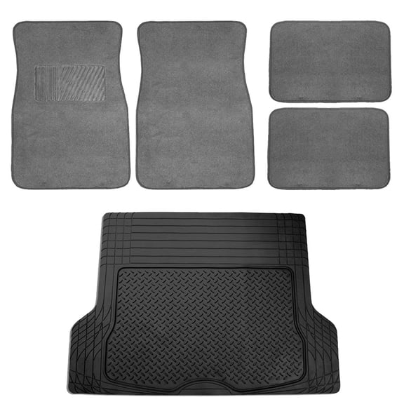 FH Group, Auto Mats Set Gray Carpet Floor Mats & Black Vinyl Cargo Liner for Auto Car SUV