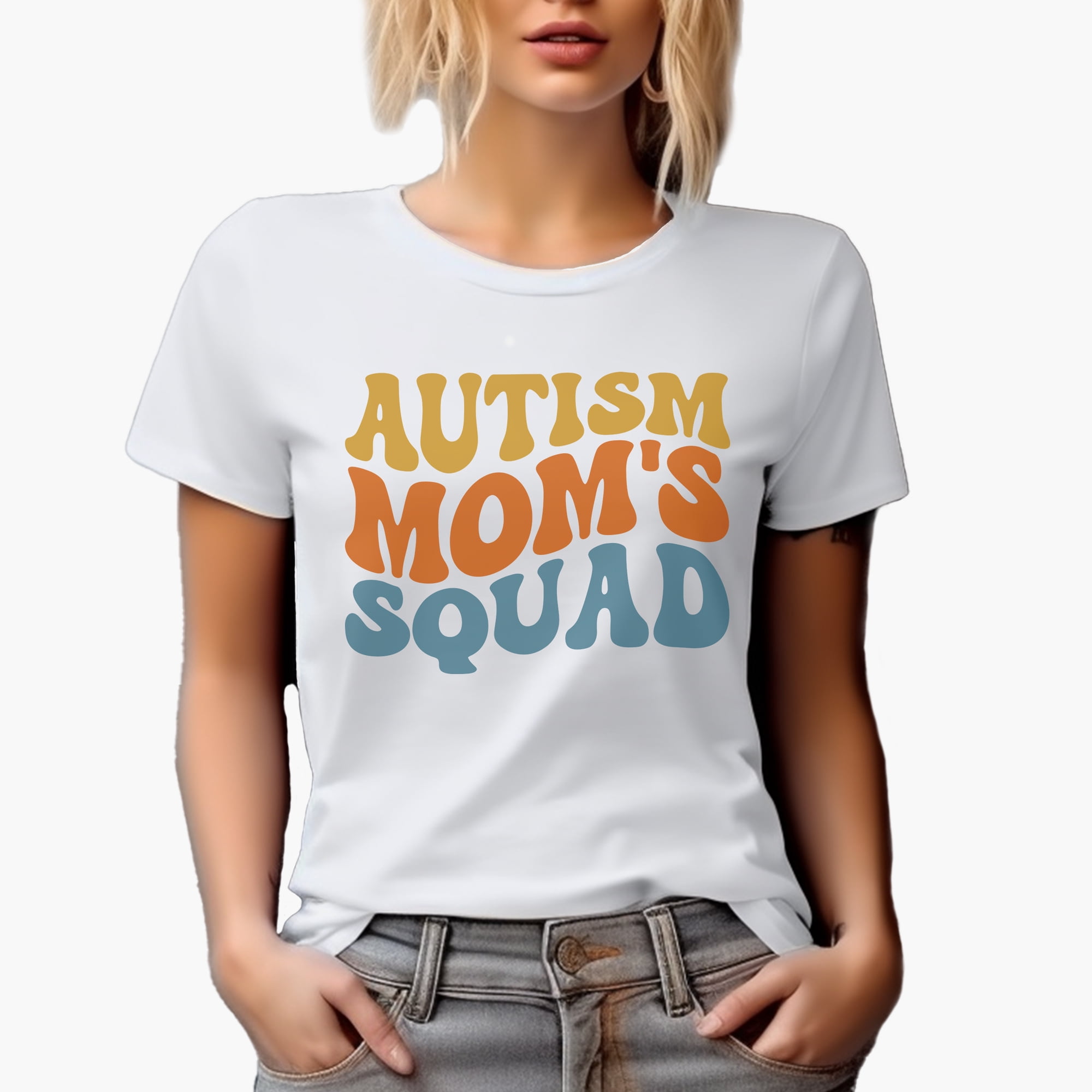 Autism's Mom Squad, Group Name for Mothers of Children with Autism, Groovy Retro Wavy Text Merch Gift, White T-Shirt, Small
