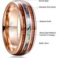 thumbnail image 5 of 8mm Hawaiian Koa Wood Tungsten Rings Dome Abalone Shell/Blue Center Wedding Bands for Men Women Comfort Fit Size 7 to 14, 5 of 6