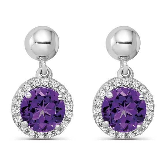 ARAIYA JEWELRY Sterling Silver Diamond and Amethyst Dangle Earrings for Women