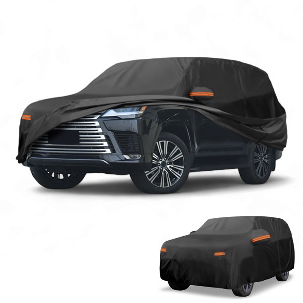 Funda para auto impermeable para todo clima, protección exterior completa contra el sol y la lluvia, con tiras reflectantes, negra para Lexus LX